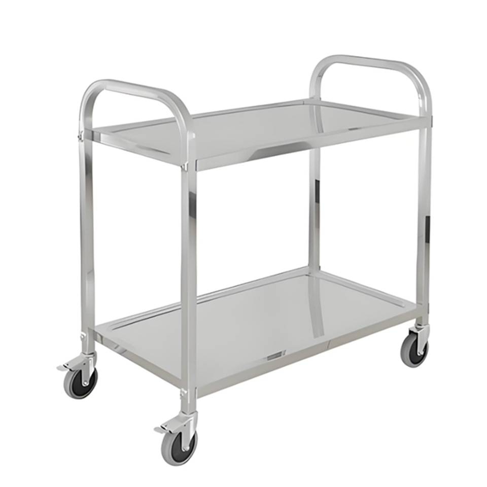 Two Tier Service Cart 18kg Stainless Steel Mobile Food Service