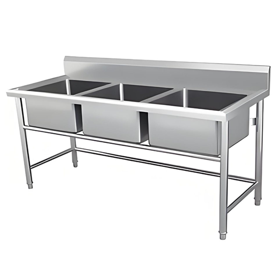 Heavy-Duty Double-Basin Sink 1800mm Length, Stainless Steel for Food Service
